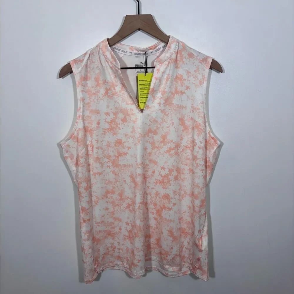 Puma Women’s mattr Stillwater Sleeveless Polo White/Rose Dust NEW Size Large